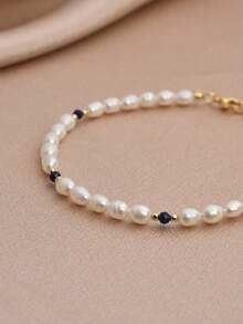 1 Stück 18K vergoldeter Süßwasser-Reisperlen-Fußkettchen für Frauen, Muttertag, Valentinstag, Geburtstag, Hochzeit, Verlobung, Brautgeschenk - Lapislazuli - Übersicht 2