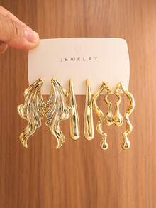 2-6-18PCS Fashionable Elegant Wave Flower, Tassel, Geometric Multi- Gold Metallic Earring Set, Women's Fashion Earring Set, Daily Wear. (Lightweight CCB Material, Hypoallergenic, Non-Fading.) - Multicolor - View 4