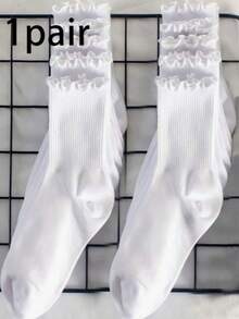 3 Pairs Japanese Sweet Style Women's Ruffle Trim Short Socks - Multicolor - View 11