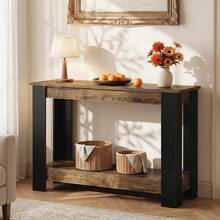 FINMIND 41" Industrial Console Table , 2-Tier Narrow Sofa Table Behind Couch With Black Frame, Modern Farmhouse Entryway Table For Hallway Living Room - Brown and Black - View 6
