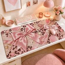 Bàn di chuột cỡ lớn họa tiết da báo phối nơ patchwork màu hồng, thảm bàn phím phong cách ngọt ngào ren ngọc trai, tấm lót chuột máy tính kéo dài chống trượt, phù hợp cho phòng ký túc xá nữ, bàn trang điểm, văn phòng, quà tặng trang trí bàn làm việc phong cách ngọt ngào cá tính cho thanh thiếu niên - Xem 1