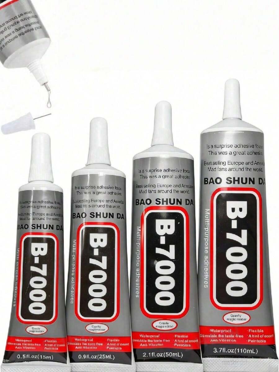 3.7盎司 B-7000 無色透明工業級水晶水鑽膠，高強度軟樹脂黏著劑 - 透明無殘留手工膠，配精密針尖白色彈性液體膠，110ml/50ml/25ml/15ml，適用於布料、手機、珠寶製作、木材、玻璃等