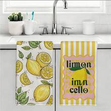 2 PIEZAS Toallas de cocina rectangulares de microfibra de 40*60cm con estampado de patrón de limones a rayas verdes frescas, estilo moderno pastoral de granja, paños de cocina, manteles, toallas de mano, decoración de cocina, decoración del hogar, regalo de inauguración de casa para vecinos, perfecto para uso en cocina y baño, ideal para amas de casa y regalos de reuniones familiares, alta relación costo-beneficio, esencial para el hogar - Dorado - Ver 11