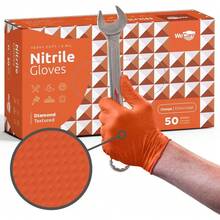 Orange 8 Mil Nitrile Gloves X Large 50 Pack - Heavy Duty Mechanic Gloves, With Diamond Grip - Powder And Latex Free Disposable Gloves - 1 - 查看 2