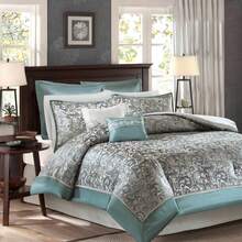 Elegant 8/24 Pieces Bed In A Bag Bedding Comforter Set,Faux Silk Comforter Jacquard Paisley Design Matching Curtains (8 Pieces Exclude Windows Panels),All-Season Essentials Home Textile For Queen-King-California King Size,Christmas Thanks Giving Gift - Teal-8 Pieces - 查看 1