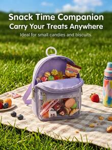 1pc Cute Light Purple Mini Bear Print Backpack Key Pouch, Portable Zipper Coin Purse With Clear Window, Decorative Cartoon Pattern Small Storage Bag For Earphones Cards Accessories Easy Carry On Go School Supplies - A - View 4