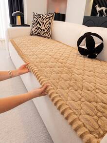 One-Piece Solid Color Chenille Sofa Cushion, Modern Minimalist Style, Thickened Quilted Design, Brushed Plush Silicone Backing For Non-Slip Sofa Cover, Straight-Line Sofa Cover, Comfortable And Soft, Suitable For All Seasons, Not Easy To Fade Or Deform, Cat-Proof And Pet-Friendly, Provides All-Around Protection For Your Sofa, Wear-Resistant And Durable, Warm In Autumn And Winter, Suitable For Living Room And Bedroom Sofa Covers. - Khaki - View 7
