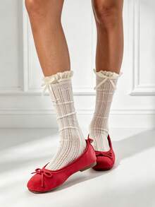 1/3 Pairs Spring/Summer Ultra-Thin Lace Trim Socks, Sheer Women's Mid-Calf Socks, Decorative Socks For Leather Shoes, Romantic Bow Calf Socks, No Heel Socks, Straight Socks - Multicolor - View 4