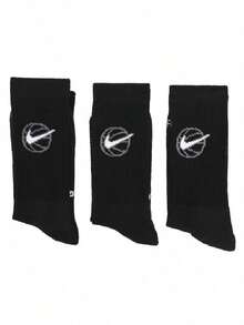 Nike Men's And Women's Sports Socks UNK CREW EVERYDAY BBALL 3PR, Everyday Comfortable Sports Casual Simple Mid-Length Socks DA2123-010 - Black/(white) - View 2