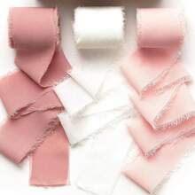 3 Rolls 3 Colors High Quality Handmade Edged Chiffon Ribbon, Suitable For Wedding Invitations, Mother's Day, Bridal Bouquets, Gift Wrapping, DIY Crafts - Skin Powder White Powder - View 7