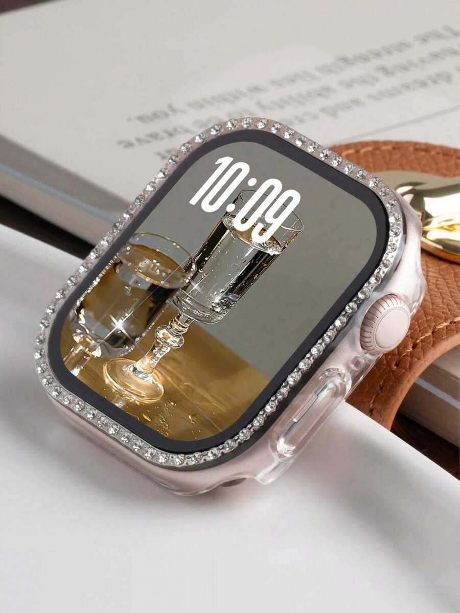 1 buah Pelindung Layar Kaca Tempered Ultra Tipis 2-in-1 Transparan Unisex dengan Hiasan Berlian Imitasi Berkilau, Kompatibel dengan Apple Watch 40/41/42/44/45/46/49mm, Kompatibel dengan Apple Watch Series Ultra/SE/11/10/9/8/7/6/5/4