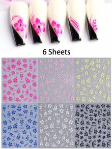 1pc 3D Hawaiian Floral Nail Stickers - Hibiscus Flower Decals DIY Tropical Summer Spring Style Pink, Rose Red, Yellow, Blue, Black, White Floral Nail Art Stickers Self-Adhesive Nail Decoration - Multicolor - View 7
