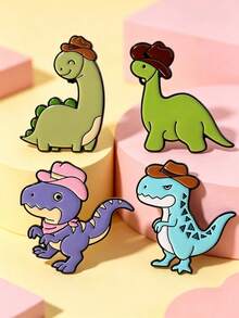 4pcs Cartoon Dinosaur Hat Brooch Set For Women, Can Be Used As Bag Pin And Clothing Accessory, Fashion Jewelry, Daily Wear, Gift For Friends - Multicolor - View 1