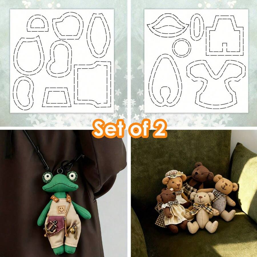 2pcs/Set DIY Handmade Plush Doll Pattern (Frog + Bear), Handmade Plush Doll Template, Simple Sewing Pattern Suitable For Beginners, Simple DIY Pattern (Only Sewing Template, Not Including Doll, Nor Including Sewing Material Kit) - CR464 - View 1