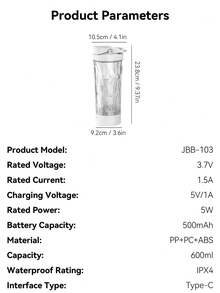 1 Peça Garrafa Misturadora Elétrica de Proteína de Grande Capacidade 600ML para Misturar Pó de Proteína, Copo de Fitness Portátil, Garrafa Misturadora Recarregável USB-C, Adequada para Café, Leite, Pós de Suplementos, Feita de Material Tritan, para Milkshakes/Café/Aveia/Leite - 0,5L-1L - Visão 10