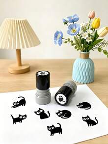 1/2/4 piezas Sello de patrón de gato de dibujos animados estilo hot, sello para diario, scrapbooking, relieve, sello para álbum de recortes, adecuado para manualidades, sello de aliento para maestros, adecuado para diarios, sobres, sellos en notas, material de plástico - Multicolor - Ver 7