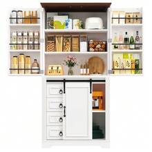 Tall Cabinet With Anti-Tip System And Side Shelf For Snacks, Soft-Close Mechanism, Freestanding Kitchen Unit With 4 Drawers And Adjustable Shelves, Original Handle, White - White - View 1