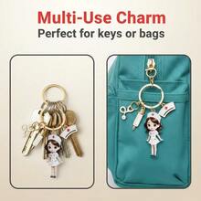 2D Flat Nurse Theme Keychain, Cute Cartoon Nurse Design With Stethoscope And Red Cross Pattern, Durable Alloy Material, Suitable For Backpack, Car Keys, Wallet, Ideal Gift Accessory For Medical Professionals, Christmas Gift - A - View 5