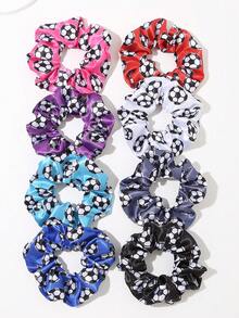 8pcs Soccer Print Scrunchies, Versatile Hair Accessories For Girls, Suitable For Daily Wear, School, Sports, Ball Games, Cheer, Photo Decoration - Multicolor - View 2