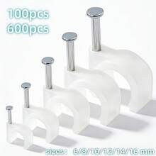 100/600個白色圓形線纜夾，多種尺寸 6/8/10/12/14/16mm，易於安裝，耐用塑料，適用於家居和辦公室線纜管理，電線夾 - 白色 - 查看 2