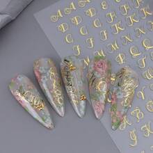 Pegatinas de uñas autoadhesivas multicolor estilo gótico con letras cursivas, calcomanías de alfabeto de caligrafía fina, perfectas para arte de uñas grunge, punk, Y2K y vanguardista, fáciles de aplicar para manicura DIY en casa y salón profesional - Multicolor - Ver 7