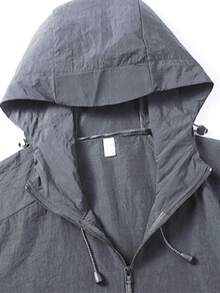 1pc Dark Grey Hooded Men's Casual Jacket, Lightweight & Comfortable, Hooded Drawstring, Outdoor Men's Top, Sporty Style, Machine Washable, Hiking, Camping, Daily Commute, Men's Casual Jacket - Grey - View 9