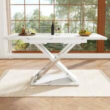 Extendable Dining Table (118-157*75cm), Kitchen/Living Room Table, Side Table, Extends From 118 To 157 Cm Thanks To An Integrated Extension Leaf, Dining Table With Crossed Legs - 白色 - 查看 12