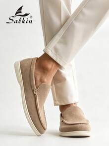 Salkin Mocassins classiques à enfiler pour hommes, chaussures décontractées en daim de couleur unie, style de marque abordable, souples, confortables, respirantes, antidérapantes, résistantes à l'usure, semelle plate, chaussures pour hommes, mode, polyvalentes, pour étudiants, rentrée scolaire, cérémonie de remise des diplômes, style universitaire, chaussures de bureau, formelles, pour fêtes, banquets, mariages, chaussures de marié, printemps, été, automne, grandes tailles pour hommes, plusieurs couleurs disponibles, la taille est petite, veuillez choisir une taille au-dessus - Kaki - Voir 3