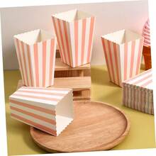24PCS/12PCS Striped Popcorn Paper Boxes - Carnival Party Mini Paper Popcorn Candy Containers Movie Night Party Supplies Light Pink - Baby Pink - View 3