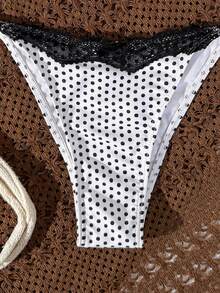 New Lace Elegant Polka Dot Print Halter Tie Bikini Set, Fashionable And Stylish For Women Vacation Beach Summer - Multicolor - View 7