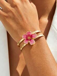 1pc Elegant Luxury Gentle Romantic Handmade Oil Drip Gradient Tie Dye Pink Flower Women's Bracelet, Romantic Wedding Gift Suitable For Daily/Date/Engagement Wear, Exquisite Women's Jewelry Couple Gift - Pink - View 7