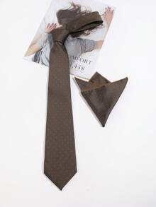 1 Set Men's Casual Polka Dot Pocket Square And Solid Color Hand-Tied Tie, Suitable For Banquets, Daily Commute, Versatile - Multicolor - View 10