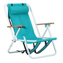 Folding Beach Chair, 4 Position Portable Backpack Foldable Camping Chair With Headrest Cup Holder And Wooden Armrests, Green - 1 - View 1