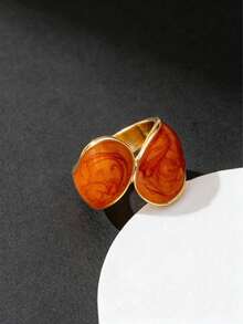 1pc Elegant Minimalist Vintage Classic Handmade Drip Oil Orange Geometric Women's Ring, Bright Passionate Summer Style - Orange - View 4