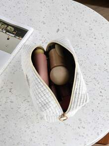 1 pieza/3 piezas Bolsa de maquillaje con diseño de gofre, bolsa de aseo de viaje para mujer, bolsa de almacenamiento de cosméticos de gran capacidad, bolsa de cuidado de la piel portátil, el amor hace que el mundo gire - Blanco - Ver 6