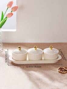 1 Set Transparent/Beige Round Dish Set, Snack Dried Fruit Candy Storage Dish, Luxury Holiday Celebration Food Storage Dish Set - Milky White - View 12