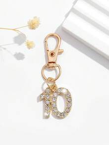 1pc Fashionable European And American Creative Versatile Cute Mini Lucky Number 1-25 Keychain Bag Charm, Suitable For Women's Car Keys, Bag Decoration And Gift Giving - Gold - View 24