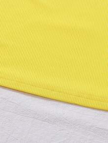 2pcs/Set Tween Girl Summer Fashion New Vacation Style Yellow Round Neck Sleeveless Crop Top And Lemon Print Skirt Set - Yellow - View 6