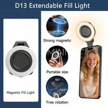 TOKQI RGB Full-Color Pocket Fill Light, 360° Rotatable Selfie Light, Suitable For Smartphones, Selfie Sticks, Laptops, Rechargeable Camera Light With Cold Shoe Adapter And Clip, Adjustable Color Lighting, Compatible With Android & IOS, For Photography, Selfie, Vlog, Etc. - Multicolor - View 13