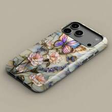 Stained Glass Butterfly & Flowers Design Phone Case For IPhone 11-17,  S21-S25 - 淺灰色 - 查看 4