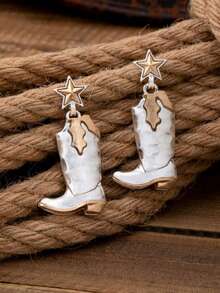 2pcs Bohemian Western Style Minimalist Fashion Boots Earrings For Women, Suitable For Vacation, Party And Daily Wear - Riding Boot Earrings - View 4
