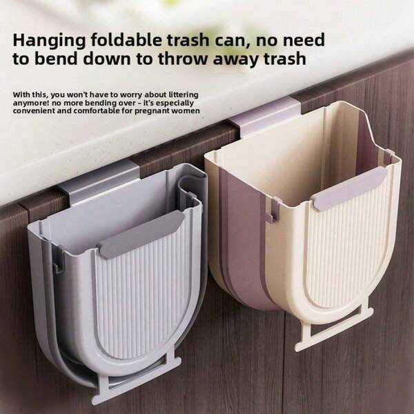 1 Piece Hanging Folding Storage Bucket. Foldable To Save Space, Convenient For Disposing Of Kitchen Waste, Odor-Proof And More Hygienic.