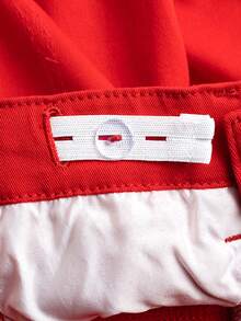 Young Boy Black Denim Shorts With Embroidered Logo, Distressed Wash, Adjustable Elastic Waistband, Stretch Denim Knee Length Pants - Red - View 6