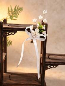 1件裝珠飾鈴蘭蝴蝶結新娘頭飾 婚禮季節盤髮裝飾髮夾/髮抓 - 白色 - 查看 2