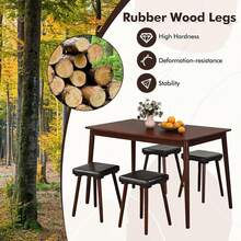 5-Piece Dining Table Set For 4 - Dining Table With 4 Upholstered Stools, Rubber Wood Legs, Space-Saving Dinette Table Set, Breakfast Nook Table Set For Living Room, Kitchen Table Chairs Set - Brown - View 7