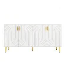 Black Sideboard (152 X 40 X 75 Cm) With A Unique Wavy Pattern, Gold Handles And Feet, Creating An Elegant Dining Space. - Putih - View 5