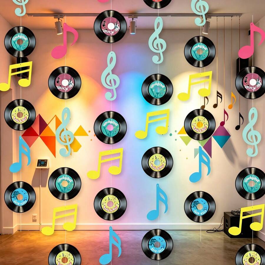 1/3/6pcs Musical Note Vinyl Record Paper Rope Garland Decoration, Rock ...