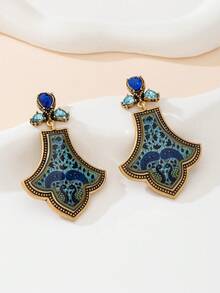 1 Pair Exotic Enamel Peacock Earrings, Vintage Blue & Green Teardrop Gemstone Earrings, Versatile Lightweight Luxury Jewelry For Daily Commute And Dates, Gift For Girlfriend - Multicolor - View 4