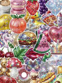 50/100pcs Y2K Disco Style Stickers, Including Fruits, Animals, Snacks And Icons, Shiny Tile Texture, Suitable For Scrapbooking - Multicolor - View 2