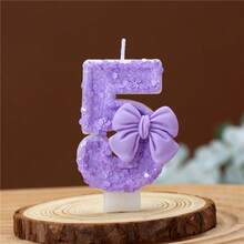 1 pièce Bougie chiffre, Bougie d'anniversaire avec nœud papillon, Décoration de fête à paillettes violettes, Convient pour les fêtes d'anniversaire, les fêtes de vacances, les fêtes à thème et diverses autres occasions - violet pur - Voir 7
